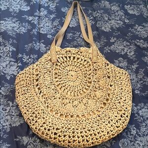 Stylish Tan Woven Tote Bag